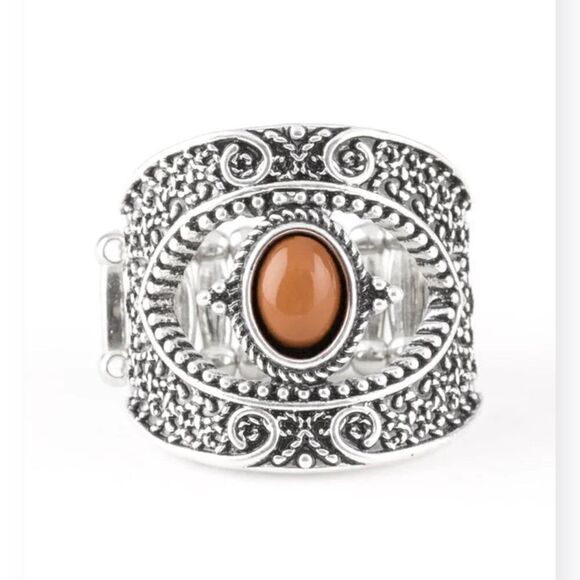 no brand Jewelry - Silver and Brown Ornate Women's Ring